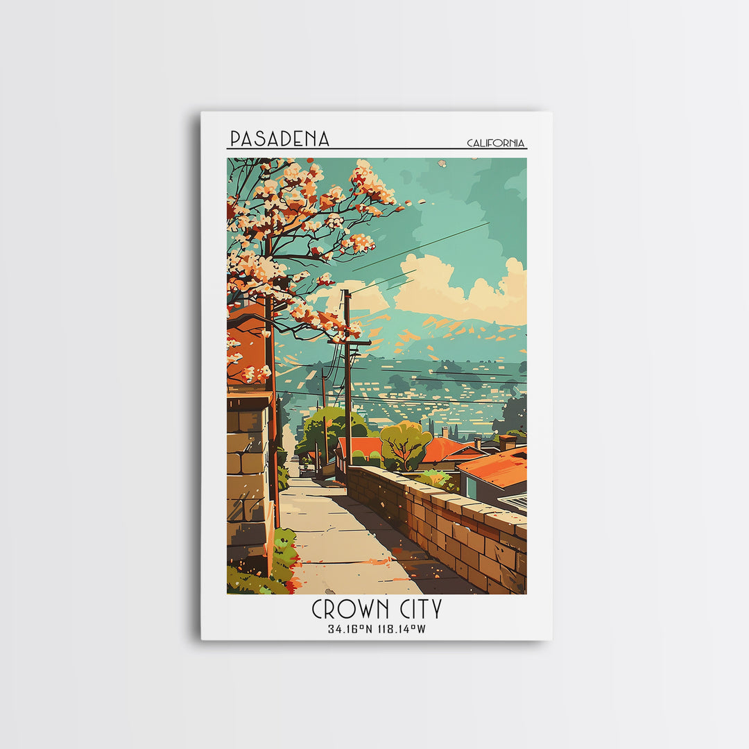 Pasadena California Travel Poster, Canvas Print, City Art Print, Travel Wall Art, Mid Century Wall Art, Art Print, Home Office Decor