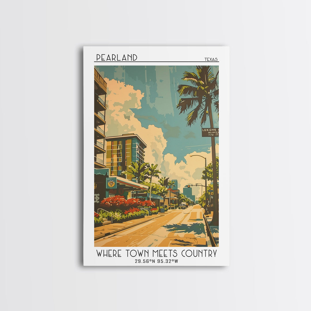 Pearland Texas Travel Poster, Canvas Print, Retro Travel Poster, City Wall Art, Wanderlust Gift, City Illustration, Gallery Wall Set