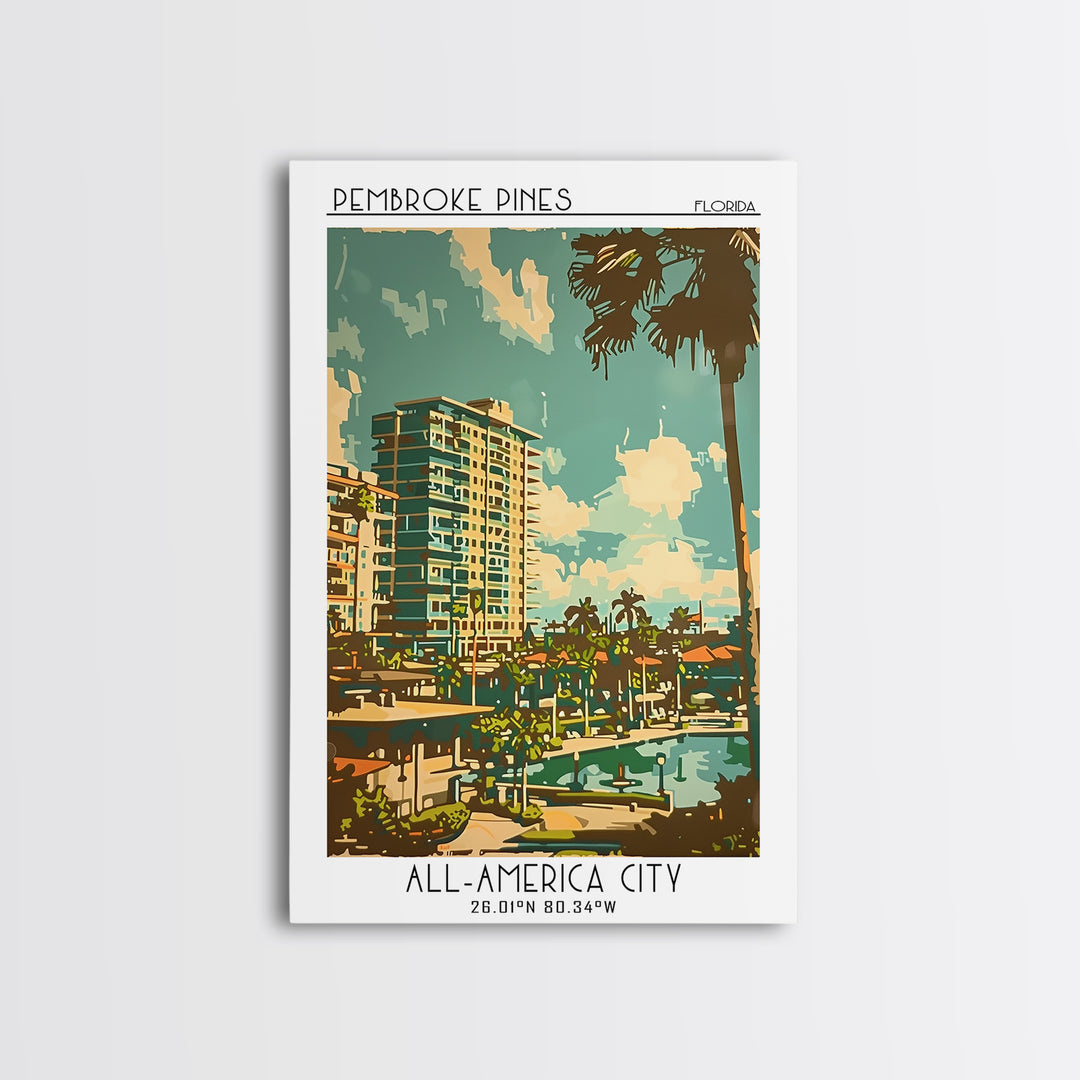 Pembroke Pines Travel Poster, Framed Canvas Print, City Travel Poster, Vintage City Poster, Retro Travel Poster, Wall Art, Art Print