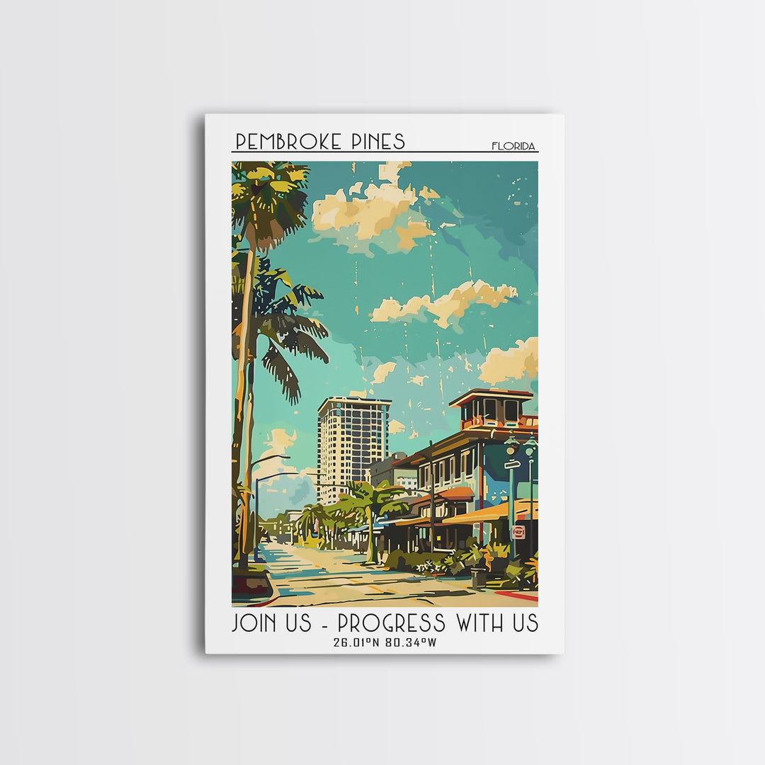 Pembroke Pines Florida Travel Poster, Framed Canvas Print, City Travel Poster, Travel Wall Art, Modern Wall Decor, City Illustration