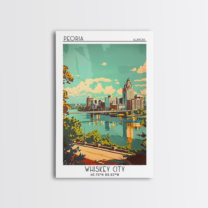 Peoria Illinois Travel Poster, Canvas Print, Vintage Travel Print, City Wall Art, Retro Travel Poster, City Art Print, Travel Prints