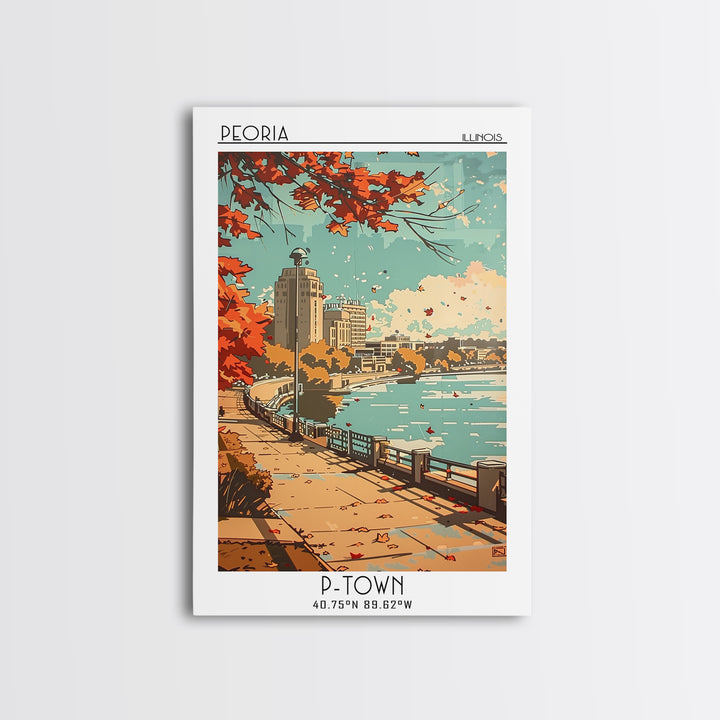 Peoria Illinois Travel Poster, Framed Canvas Print, Retro Travel Poster, City Wall Art, Art Print, Minimalist Poster, Travel Posters