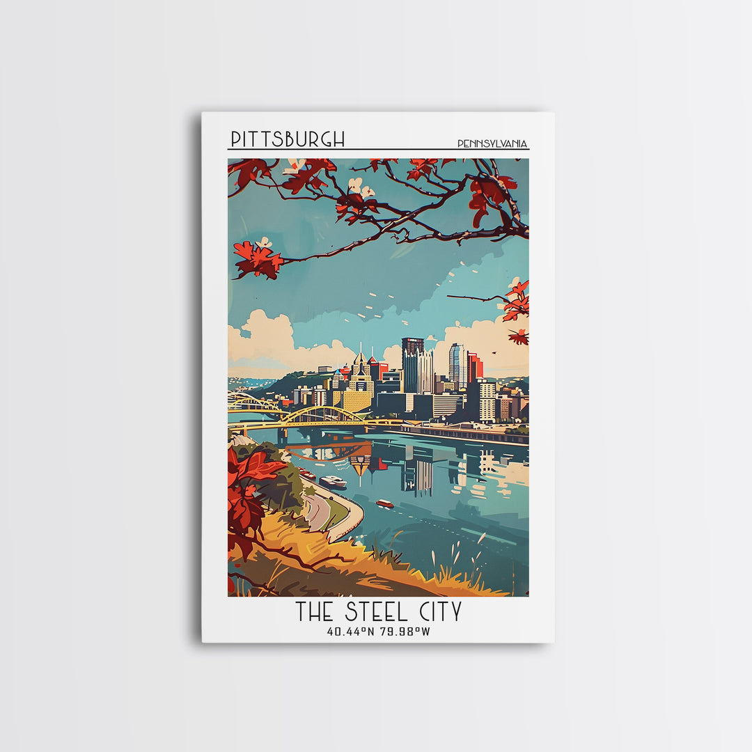 Pittsburgh Pennsylvania Travel Poster, Canvas Print, Travel Wall Art, City Wall Art, Travel Wall Decor, Retro Wall Art, Poster Print