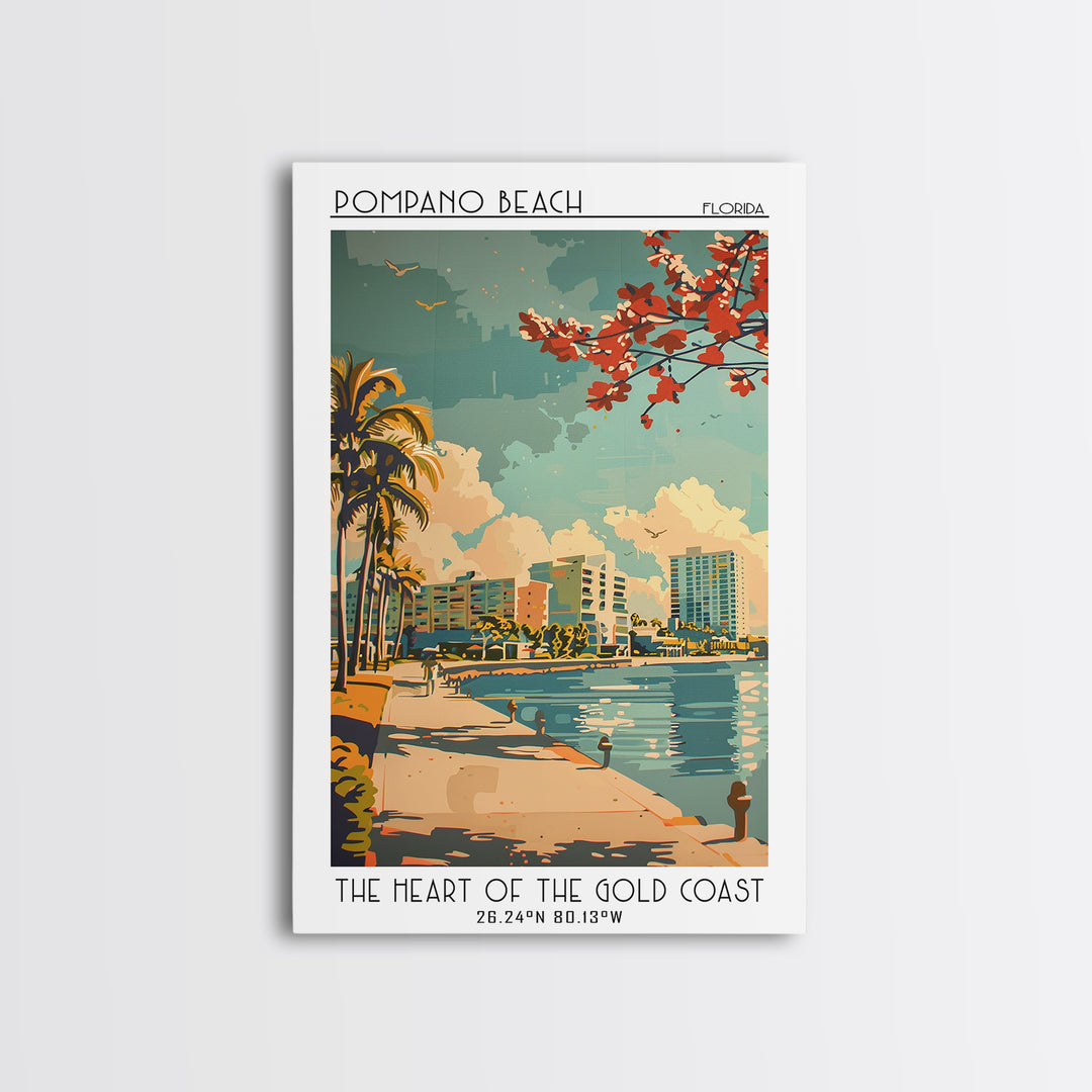 Pompano Beach Florida Travel Poster, Framed Canvas Print, City Travel Poster, Travel Wall Art, Vintage Travel Print, Vintage Posters