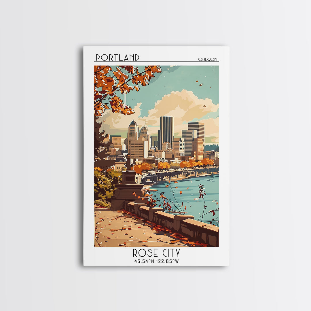 Portland Travel Poster, Framed Canvas Print, City Art Print, Travel Wall Art, City Travel Poster, Wall Art, City Wall Art, Art Print