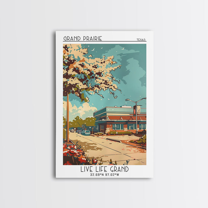 Grand Prairie Texas Travel Poster, Canvas Print, Travel Wall Decor, Minimalist Poster, Retro Travel Poster, City Art Print, Wall Art