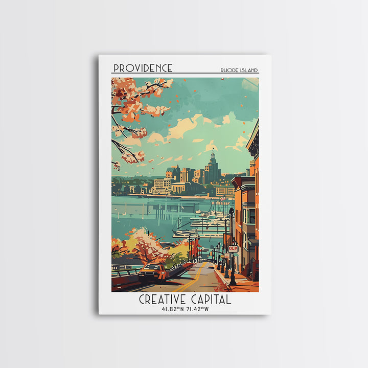 Providence Rhode Island Travel Poster, Framed Canvas Print, Retro Travel Poster, City Wall Art, Vintage City Poster, Wanderlust Gift