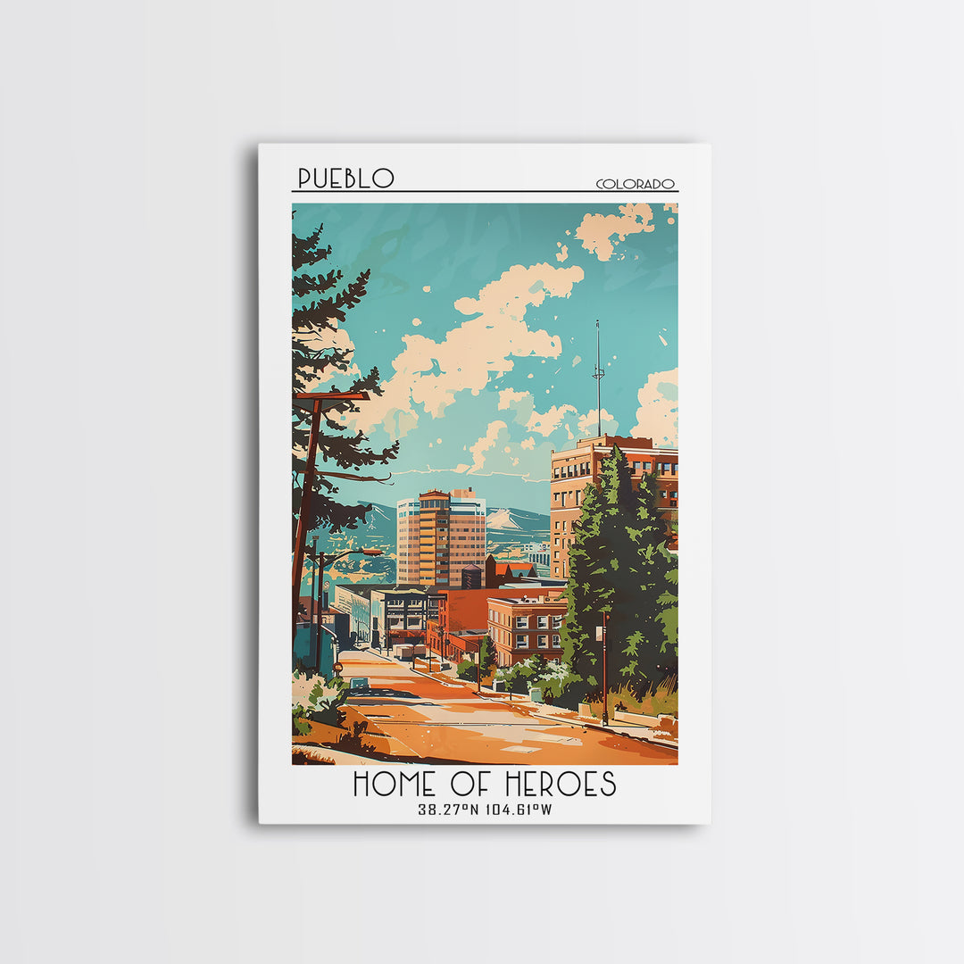 Pueblo Travel Poster, Canvas Print, City Travel Poster, Travel Wall Decor, Travel Posters, Landscape Art, Wanderlust Gift, Art Print