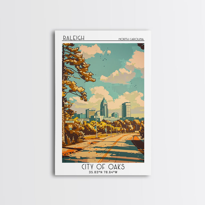 Raleigh North Carolina Travel Poster, Framed Canvas Print, City Travel Poster, Travel Wall Art, Gallery Wall Set, Retro Travel Print
