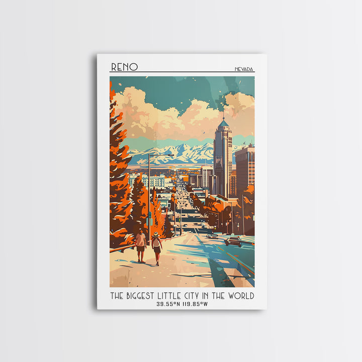 Reno Travel Poster, Framed Canvas Print, City Travel Poster, Vintage City Poster, Vintage Travel, Mid Century Wall Art, Poster Print