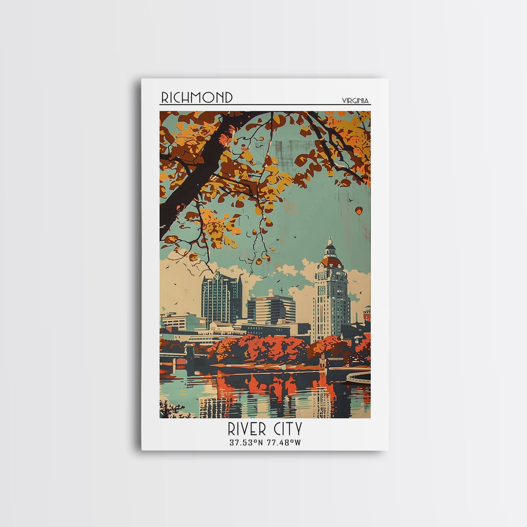 Richmond Virginia Travel Poster, Framed Canvas Print, City Art Print, Travel Wall Art, Travel Art Print, Poster Art, Vintage Posters