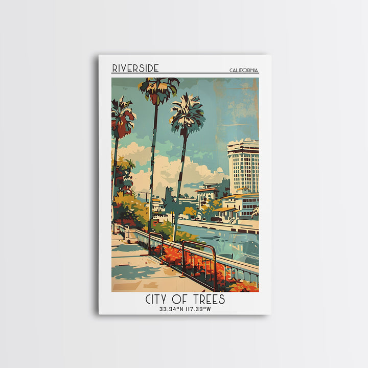 Riverside California Travel Poster, Framed Canvas Print, City Travel Poster, Travel Wall Art, City Illustration, Retro Travel Poster