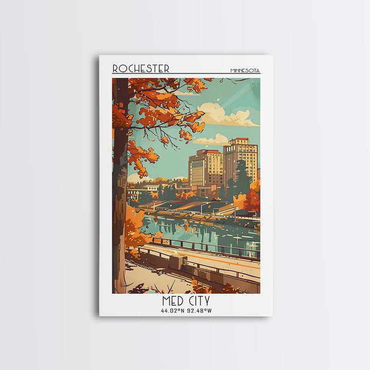 Rochester Travel Poster, Framed Canvas Print, City Travel Poster, Travel Wall Art, Modern Wall Decor, Retro Wall Art, Travel Posters