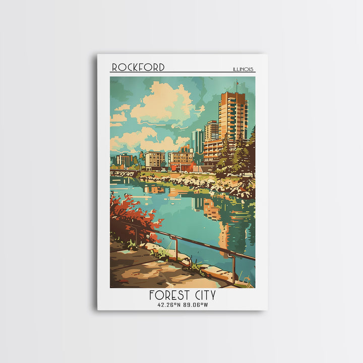 Rockford Travel Poster, Canvas Print, City Art Print, Travel Wall Art, Retro Travel Poster, Retro Travel Print, Watercolor Cityscape