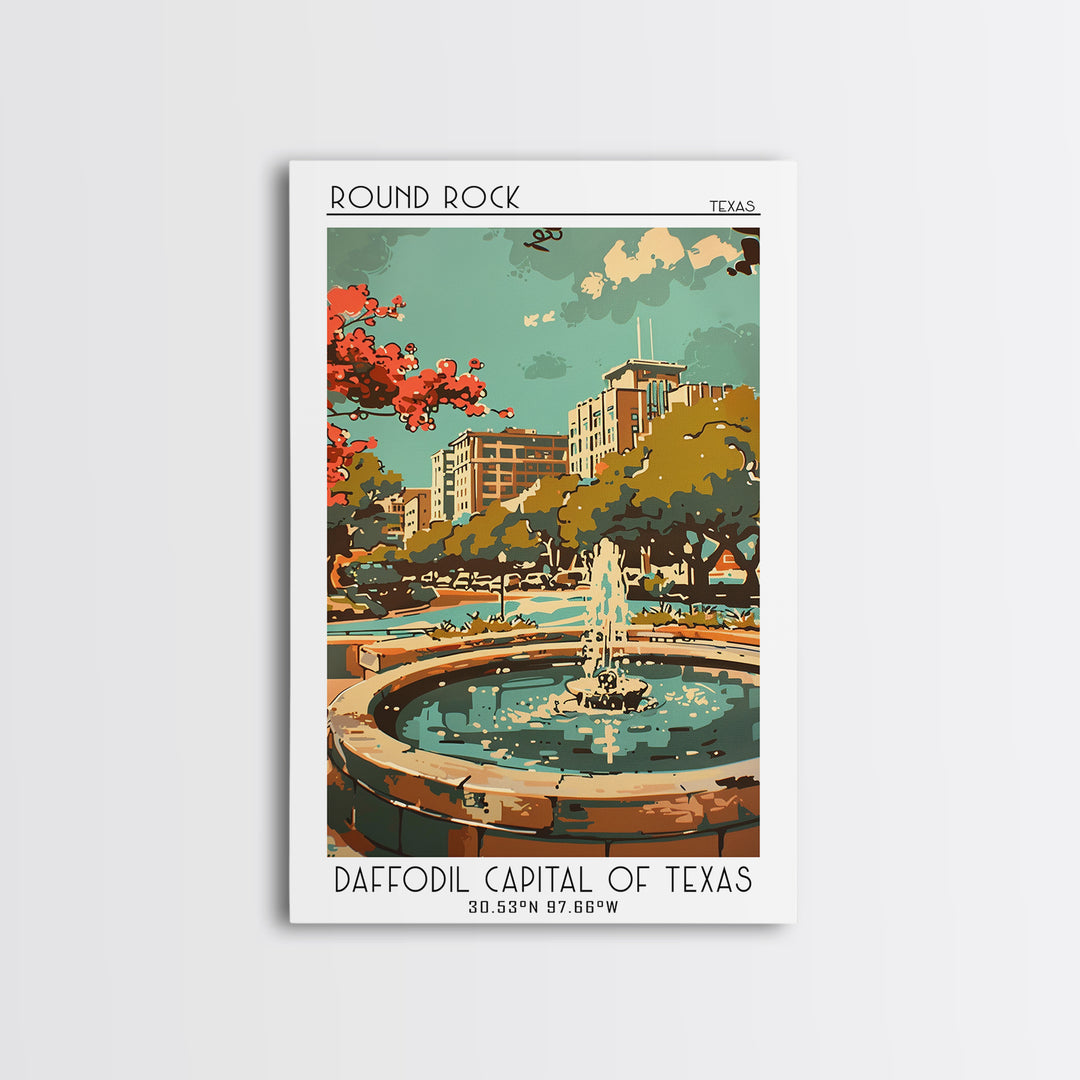 Round Rock Texas Travel Poster, Canvas Print, Travel Art Print, Modern Wall Decor, Travel Print, Retro Travel Poster, Retro Wall Art