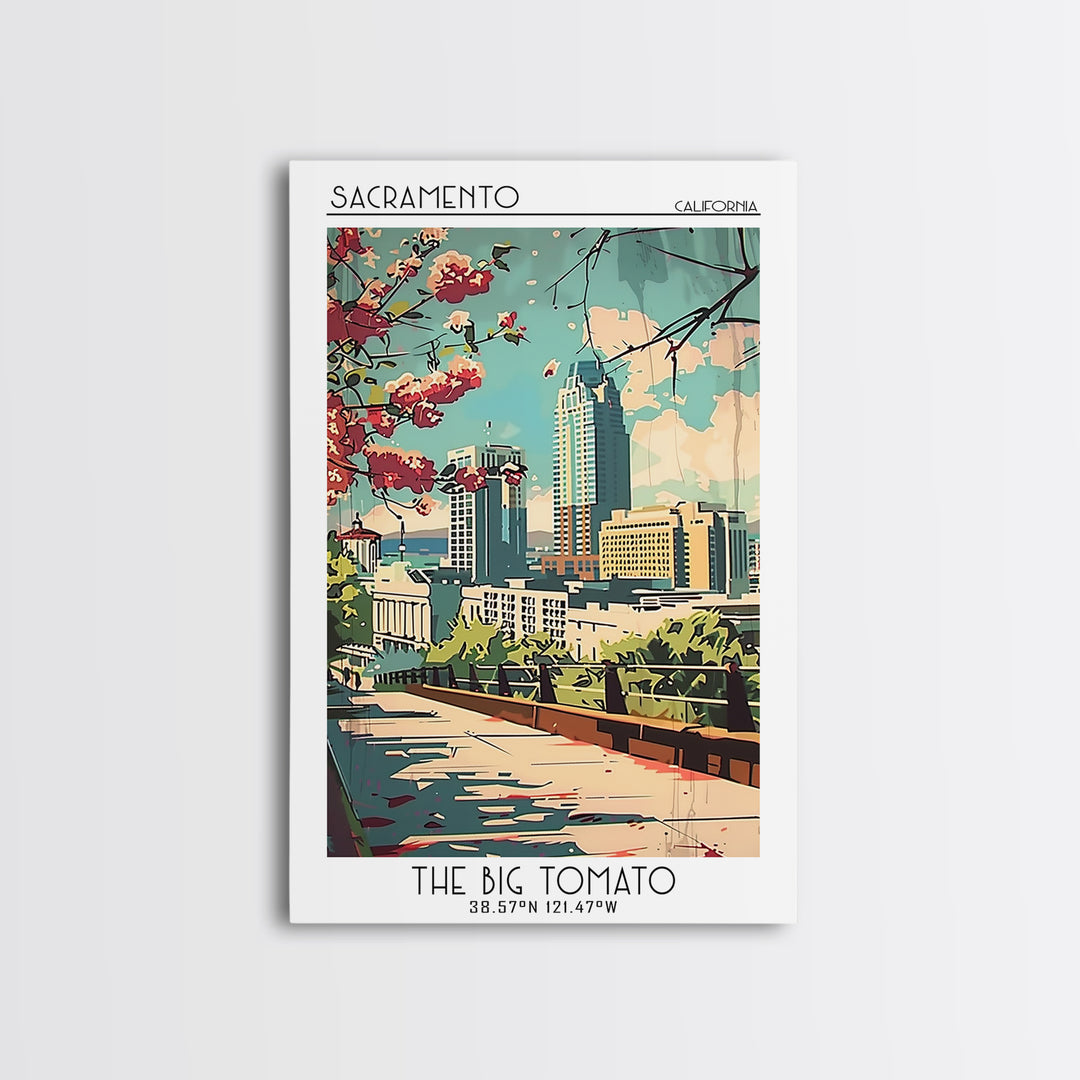 Sacramento California Travel Poster, Framed Canvas Print, Retro Travel Poster, City Wall Art, Vintage Travel Print, Gallery Wall Set