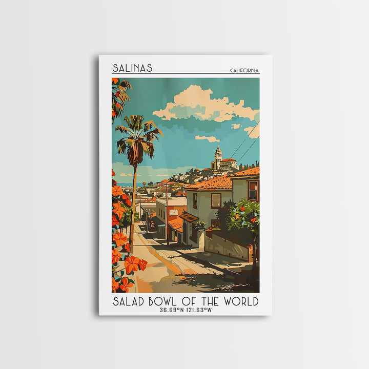 Salinas Travel Poster, Framed Canvas Print, Travel Wall Art, City Wall Art, Wanderlust Gift, Vintage City Poster, Vintage Travel Art