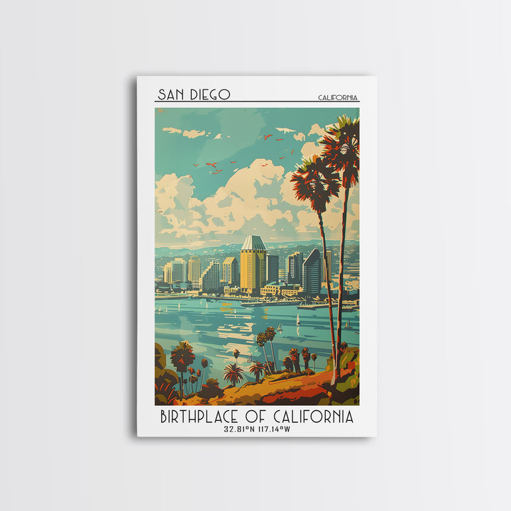 San Diego Travel Poster, Framed Canvas Print, City Travel Poster, Travel Wall Art, Wanderlust Gift, Gallery Wall Set, Vintage Poster