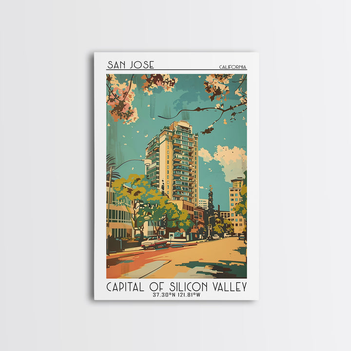 San Jose Travel Poster, Canvas Print, Travel Prints, Landscape Art, Travel Posters, Retro Wall Art, Retro Travel Print, Travel Decor