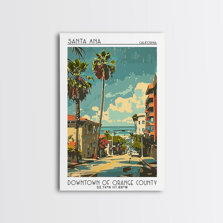 Santa Ana Travel Poster, Framed Canvas Print, Travel Wall Art, City Wall Art, Travel Prints, Home Office Decor, Watercolor Cityscape