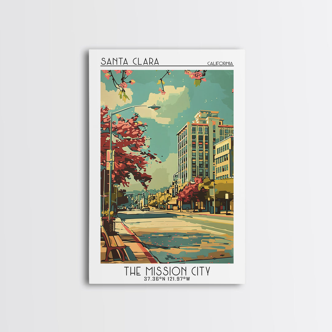 Santa Clara California Travel Poster, Framed Canvas Print, City Travel Poster, Travel Wall Art, Vintage Travel Print, Retro Wall Art
