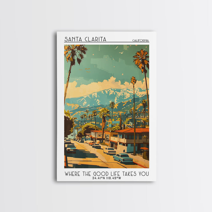Santa Clarita California Travel Poster, Framed Canvas Print, City Travel Poster, Travel Wall Art, Home Decor, Travel Decor, Wall Art