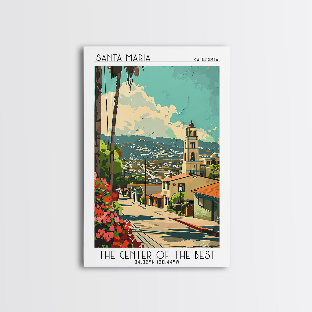 Santa Maria California Travel Poster, Canvas Print, Travel Wall Art, City Wall Art, Travel Posters, Watercolor Cityscape, Poster Art