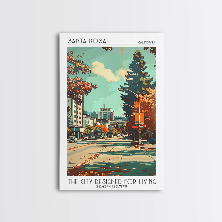 Santa Rosa California Travel Poster, Framed Canvas Print, Travel Prints, Landscape Art, Home Decor, Travel Wall Art, Wanderlust Gift