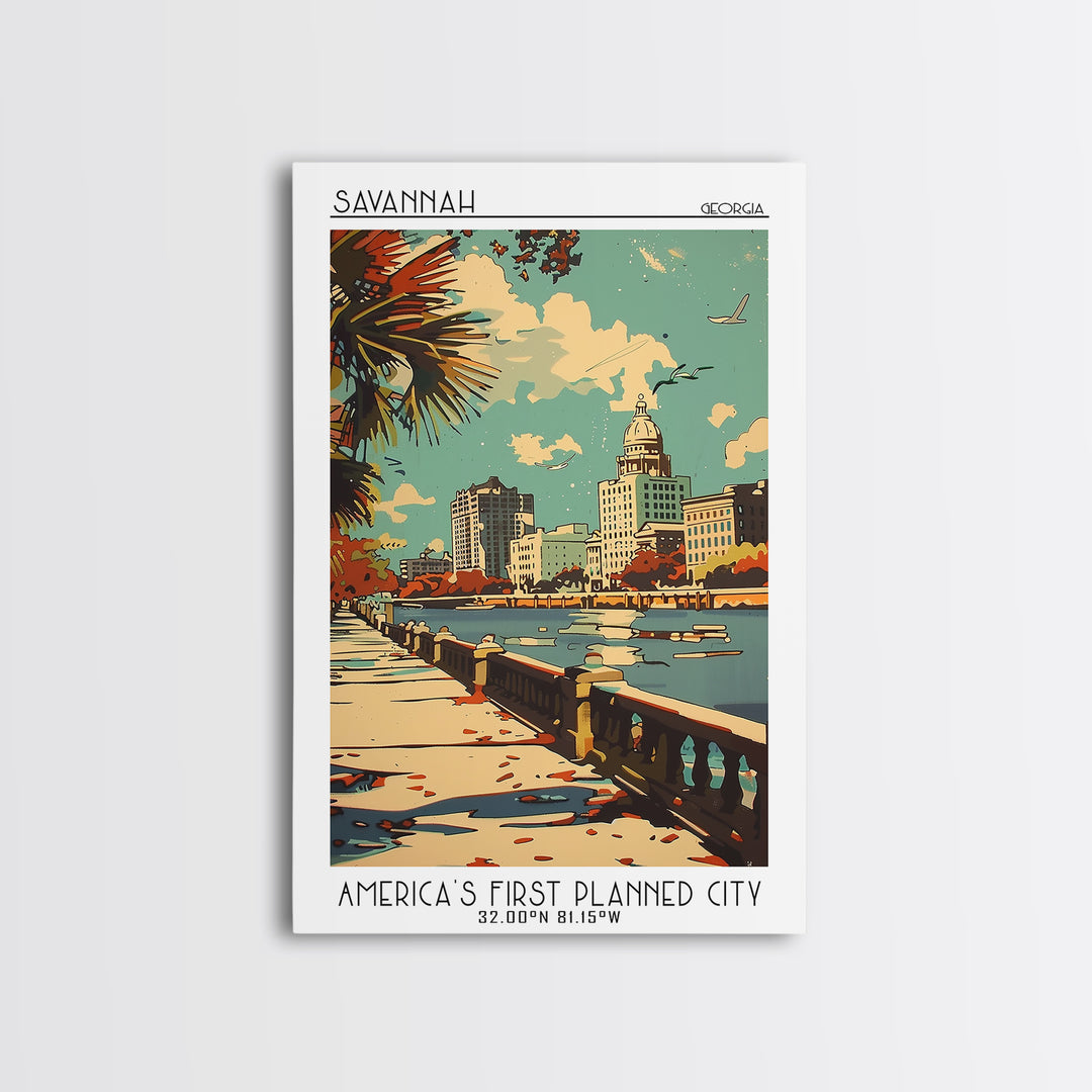 Savannah Travel Poster, Framed Canvas Print, City Travel Poster, Vintage City Poster, Vintage Poster, Travel Wall Art, City Wall Art