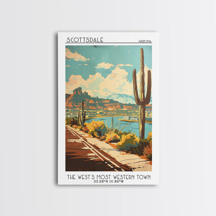 Scottsdale Travel Poster, Framed Canvas Print, City Art Print, Travel Wall Art, Vintage Posters, City Illustration, Travel Art Print