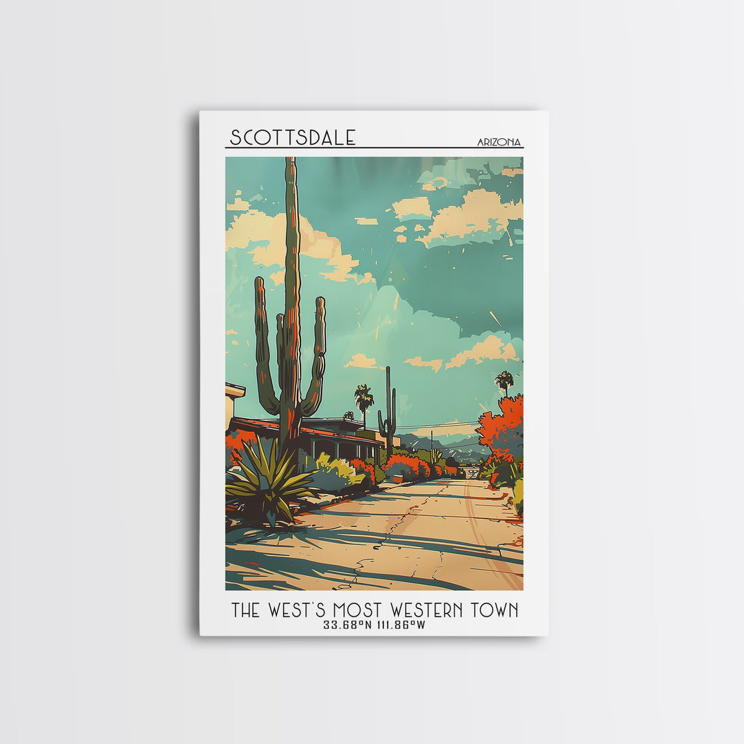 Scottsdale Arizona Travel Poster, Canvas Print, City Travel Poster, Travel Wall Decor, Retro Travel Print, Art Print, Retro Wall Art