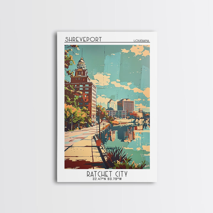 Shreveport Travel Poster, Framed Canvas Print, City Travel Poster, Vintage City Poster, Vintage Poster, Vintage Travel, Travel Print