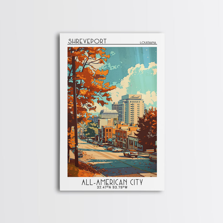 Shreveport Louisiana Travel Poster, Canvas Print, Travel Prints, Landscape Art, Travel Wall Art, Retro Travel Poster, City Art Print