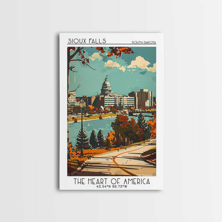 Sioux Falls South Dakota Travel Poster, Canvas Print, City Travel Poster, Travel Wall Decor, Retro Travel Print, Retro Travel Poster