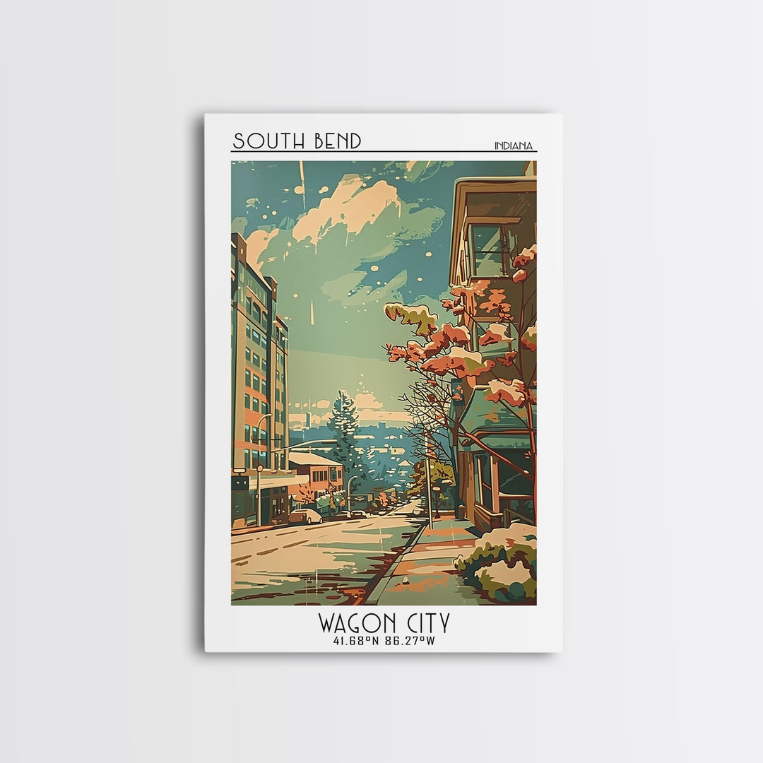 South Bend Indiana Travel Poster, Framed Canvas Print, Poster Print, Travel Wall Art, Travel Decor, City Art Print, Gallery Wall Set