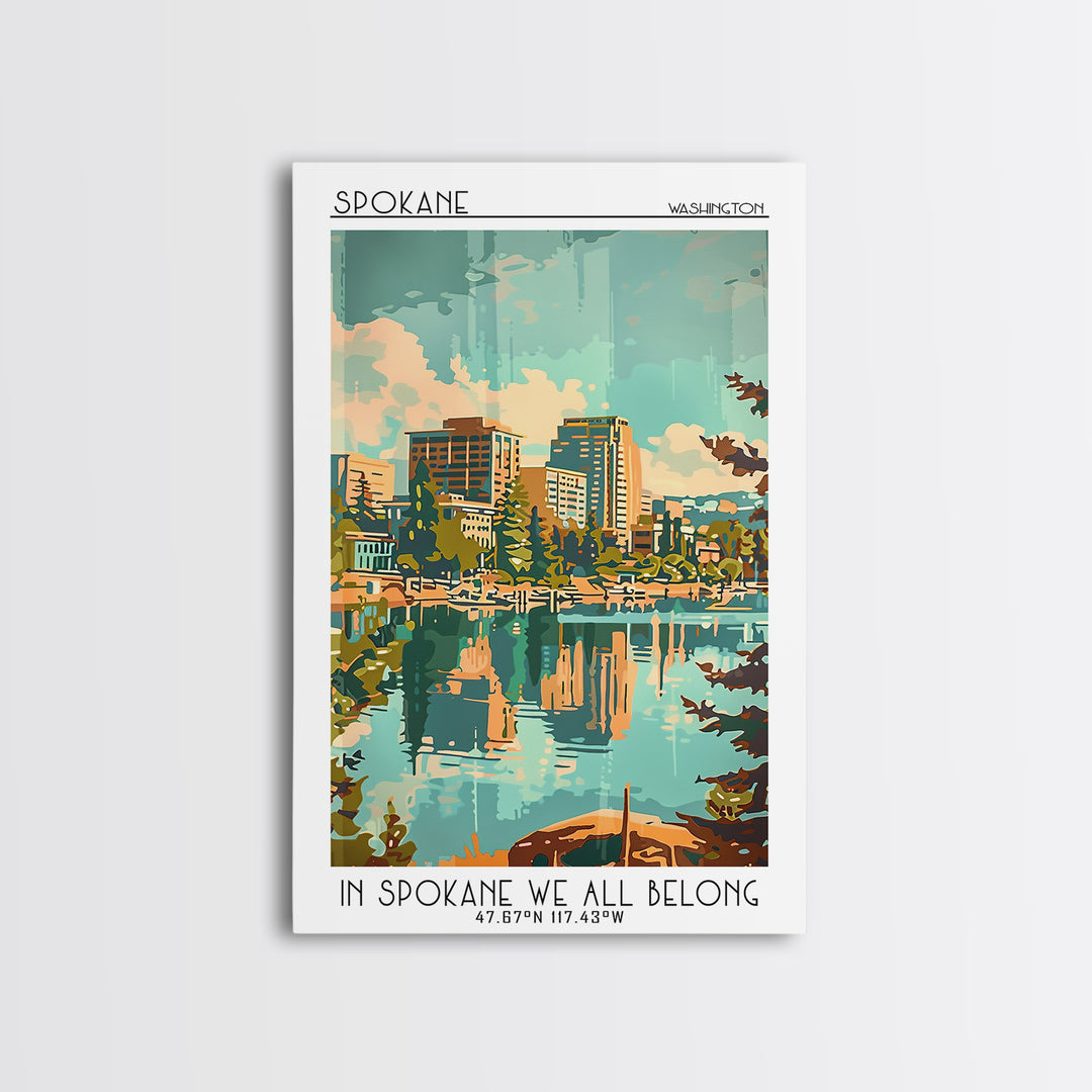 Spokane Washington Travel Poster, Framed Canvas Print, Poster Print, Travel Wall Art, Home Decor, City Illustration, Wanderlust Gift