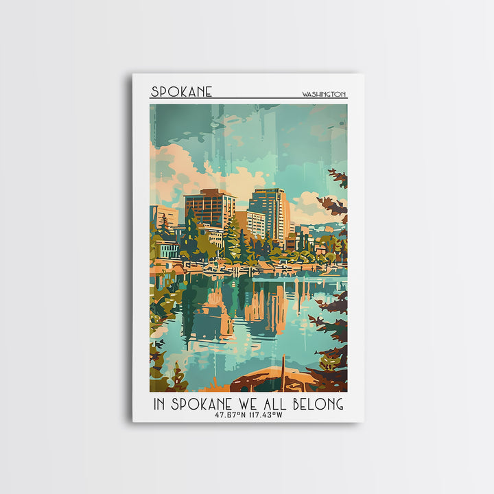 Spokane Washington Travel Poster, Framed Canvas Print, Poster Print, Travel Wall Art, Home Decor, City Illustration, Wanderlust Gift