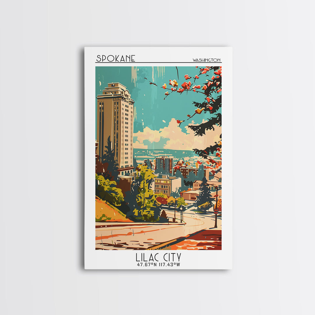 Spokane Washington Travel Poster, Framed Canvas Print, Travel Prints, Landscape Art, Travel Art Print, Wanderlust Gift, Travel Print