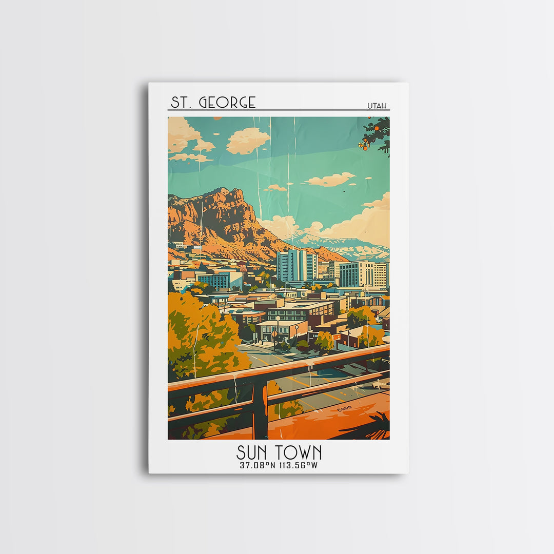 St George Utah Travel Poster, Framed Canvas Print, Travel Wall Art, City Wall Art, Poster Print, City Travel Poster, Vintage Posters