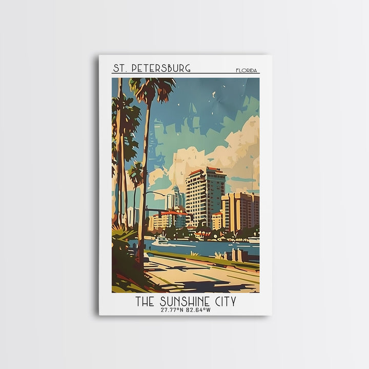 St Petersburg Florida Travel Poster, Framed Canvas Print, Travel Wall Art, City Wall Art, Travel Art Print, Home Decor, Travel Print