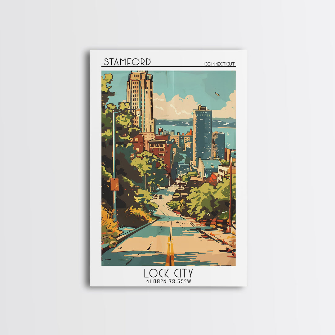 Stamford Connecticut Travel Poster, Canvas Print, City Travel Poster, Travel Wall Art, Retro Wall Art, Wall Art, Retro Travel Poster