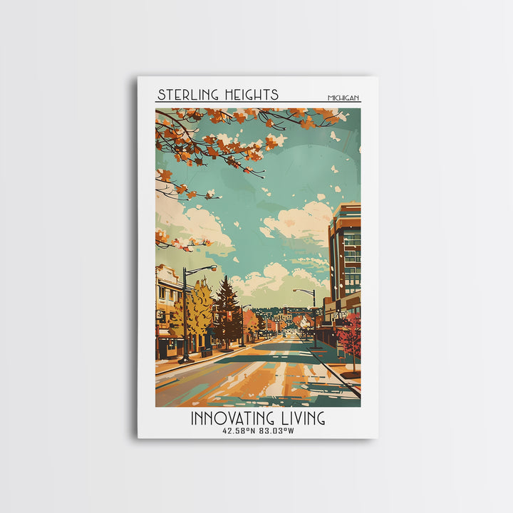 Sterling Heights Travel Poster, Canvas Print, Travel Art Print, Modern Wall Decor, Colorful Wall Art, Mid Century Wall Art, Wall Art