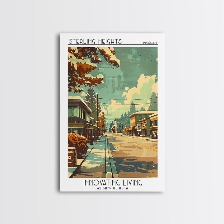 Sterling Heights Michigan Travel Poster, Framed Canvas Print, Travel Wall Decor, Minimalist Poster, Gallery Wall Set, Travel Posters