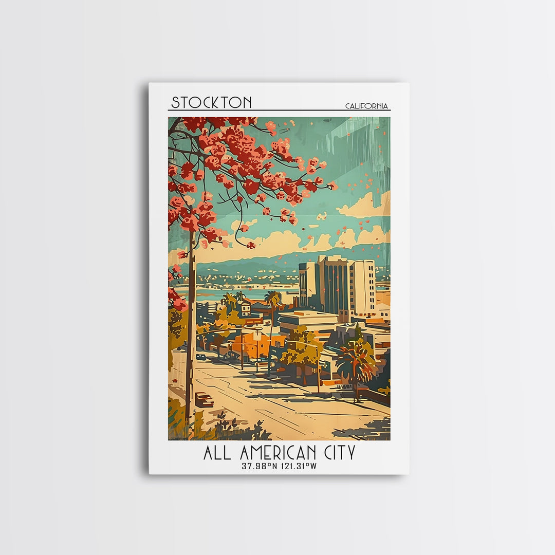 Stockton Travel Poster, Framed Canvas Print, City Travel Poster, Travel Wall Art, Wall Art, Travel Decor, Poster Art, Travel Posters