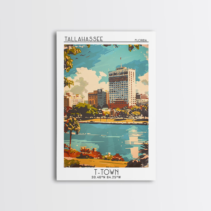 Tallahassee Florida Travel Poster, Framed Canvas Print, Travel Art Print, Modern Wall Decor, City Travel Poster, Retro Travel Poster