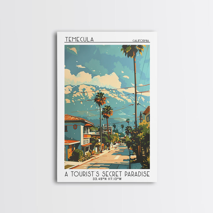 Temecula California Travel Poster, Canvas Print, Retro Wall Art, Travel Print, Travel Posters, Modern Wall Decor, City Travel Poster