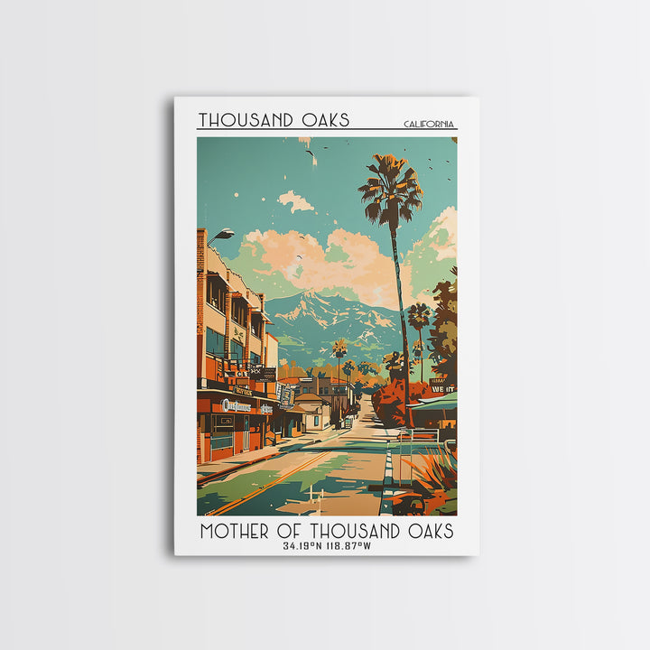 Thousand Oaks California Travel Poster, Canvas Print, Retro Travel Poster, City Wall Art, Wall Art, Mid Century Wall Art, Home Decor