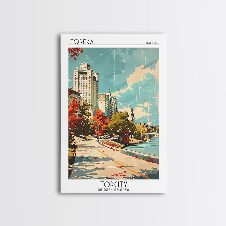 Topeka Kansas Travel Poster, Canvas Print, Vintage Travel Print, City Wall Art, Vintage City Poster, Wanderlust Gift, City Art Print