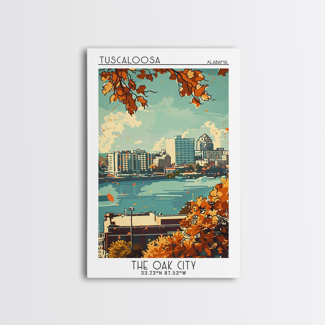 Tuscaloosa Alabama Travel Poster, Framed Canvas Print, City Travel Poster, Travel Wall Art, Retro Wall Art, Home Decor, Travel Print