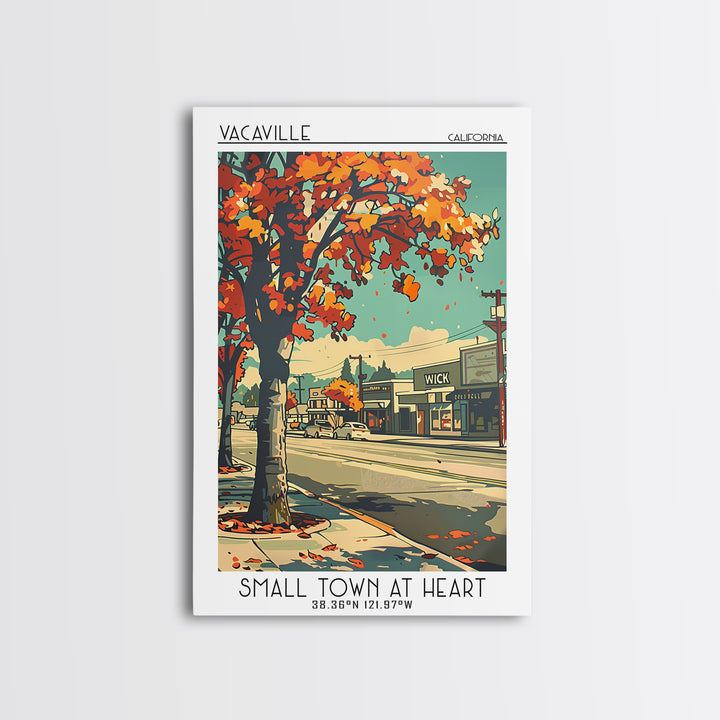Vacaville Travel Poster, Framed Canvas Print, City Travel Poster, Travel Wall Art, City Illustration, Living Room Wall Art, Wall Art